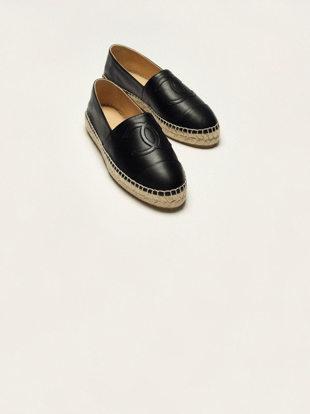 CHANEL Black lambskin Leather ESPADRILLES